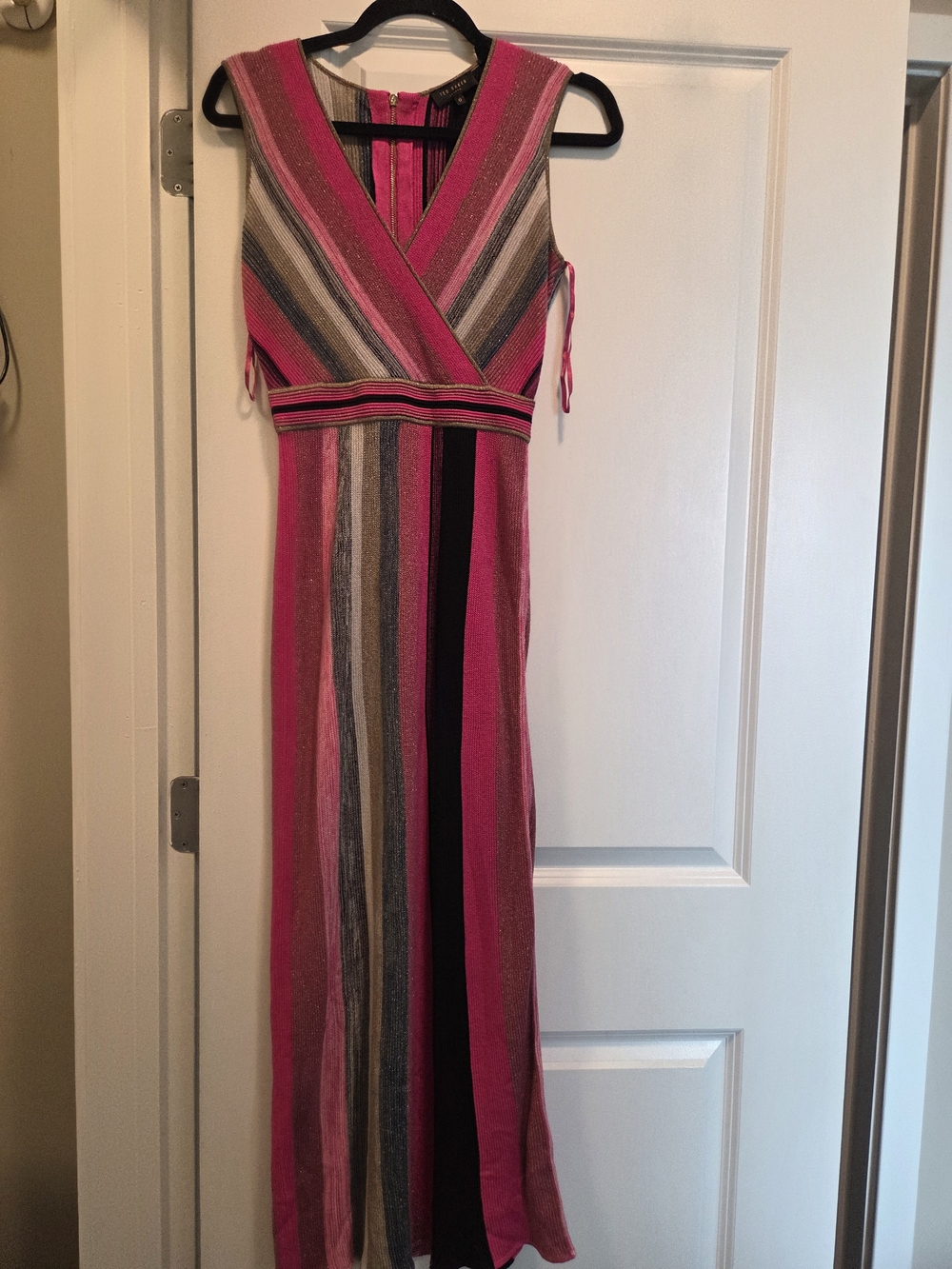 Ted Baker London Pink Metallic Striped Knit Maxi Dress Size 0